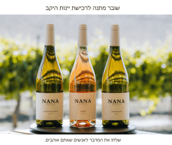 שובר מתנה לרכישת יינות היקב ב250 ש"ח
